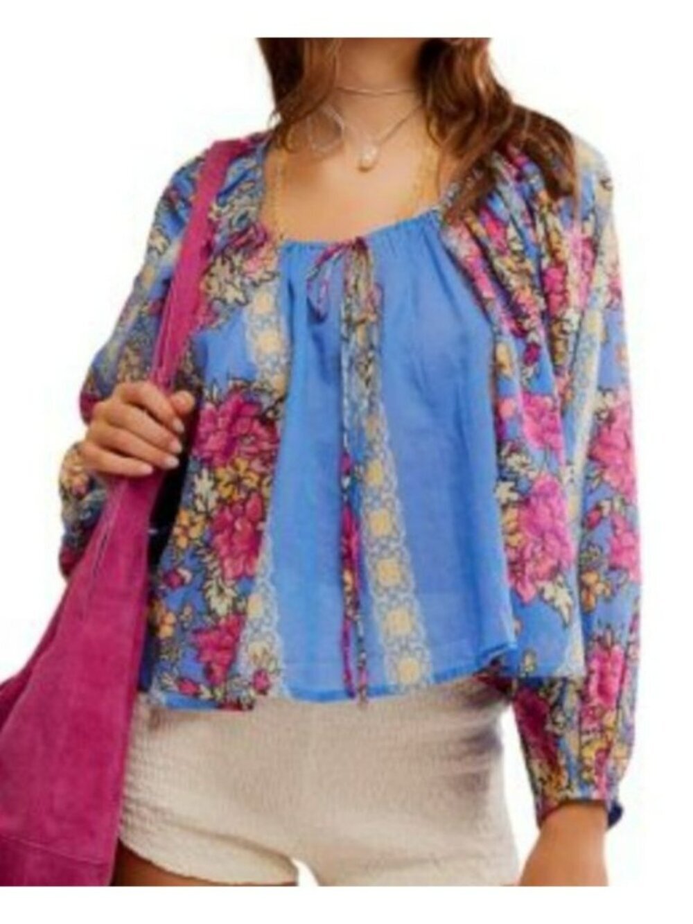 Free People Floral Boho Blouse Womens S 100% Cotton Lightweight & Flowing Design
